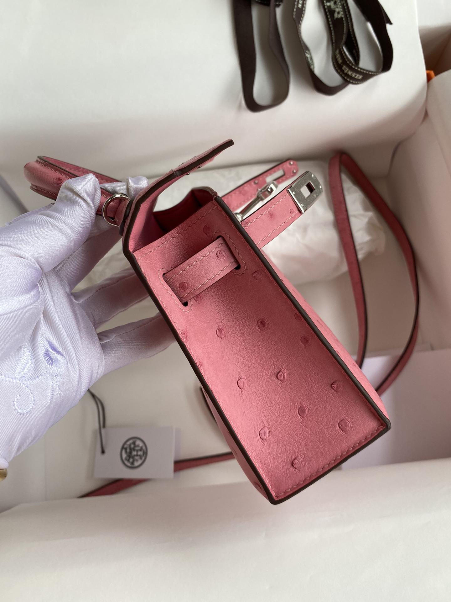 Hermes Kelly Mini II Bag 19CM In Pink Ostrich Leather